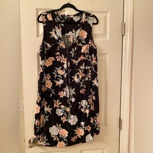 Torrid Black and Pink Sleeveless Sundress with V-neck, Pockets, Front Zip